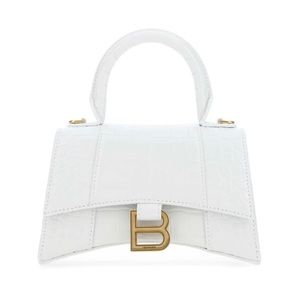 Balenciaga Hourglass XS Top Handle Bag White Croc Embossed